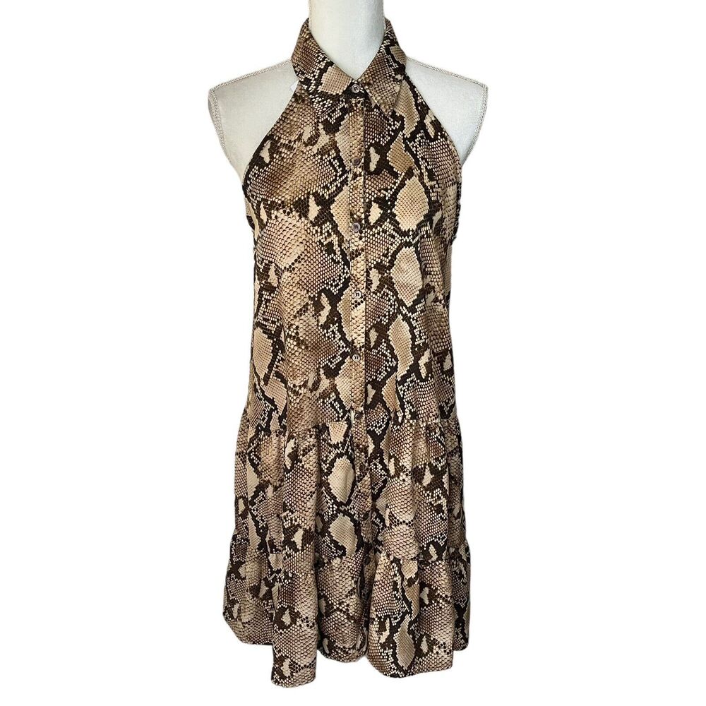 Lavender Brown Snake print woman's halter mob wife dress size large